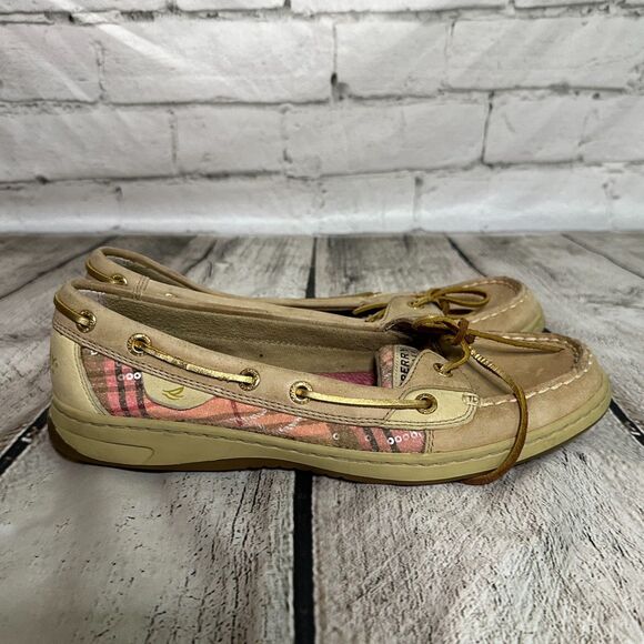 Sperry Top-Sider Tan & Pink Plaid Boat Shoes, Size 8.5, Pre-owned - Picture 4 of 6